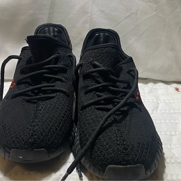 Black and Red Yeezy Boost 350 V2 Sneakers - Picture 2 of 5